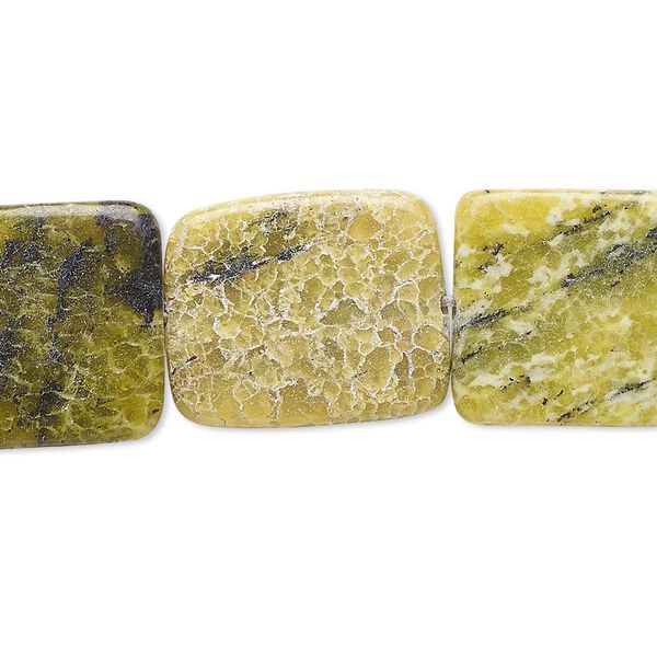 Bead, yellow "turquoise" (serpentine and quartz) (natural), 17x16mm-19x18mm flat square, C grade, Mohs hardness 2-1/2 to 6. Sold per 8-inch strand. image number 0