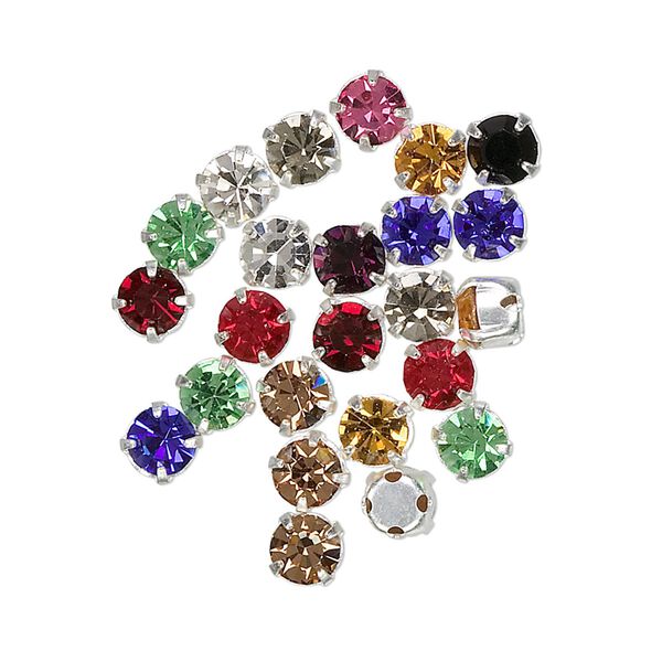 Bead mix, Czech glass and silver-plated brass, mixed colors, 5mm rose montées. image number 0