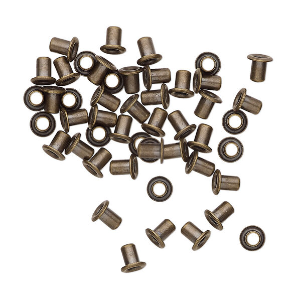 Eyelet, antiqued brass, 3.5mm with 3x2.4mm tube and 1.7mm inside diameter, fits 2.5-3.5mm hole. Sold per pkg of 50. image number 0
