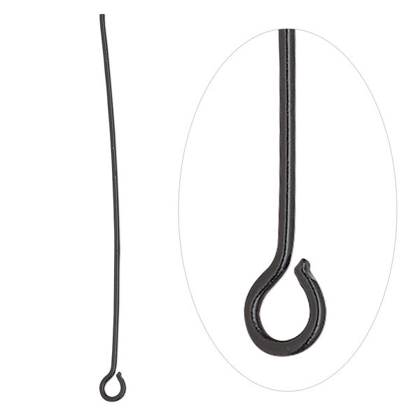 Eye pin, black-finished brass, 2 inches, 21 gauge. Sold per pkg of 50. image number 0