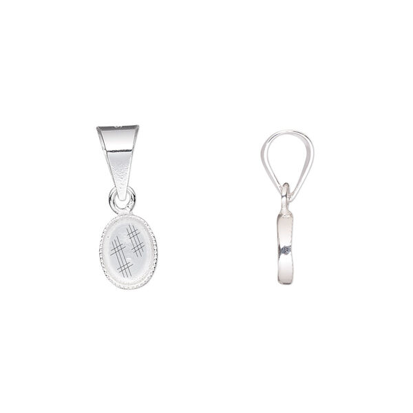 Pendant, sterling silver, 7x5mm oval setting. Sold per pkg of 2. image number 0