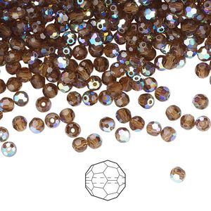 Bead 720pk smoked topaz AB, Preciosa Czech crystal 3mm round