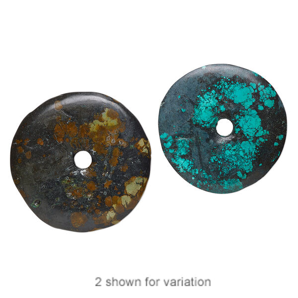 Focal, turquoise (dyed / stabilized), blue-green / green / green-brown, 66-88mm donut with heavy matrix, D grade, Mohs hardness 5 to 6. Sold individually. image number 0