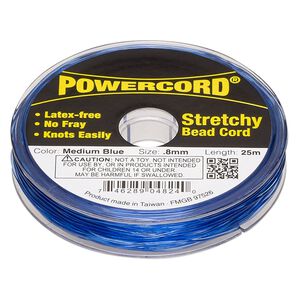 Cord, Powercord®, elastic, medium blue, 0.8mm, 8.5-pound test. Sold per 25-meter spool.