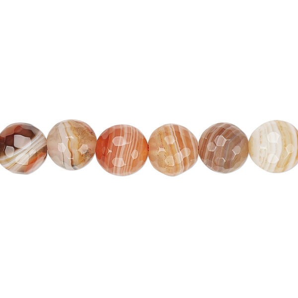 Bead, red and white striped agate (dyed / heated), 7-8mm faceted round, B grade, Mohs hardness 6-1/2 to 7. Sold per 15" to 16" strand. image number 0
