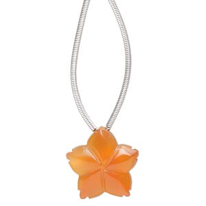 Carnelian 1pkg1, hand-cut top-drilled carved flower bead 16x16mm