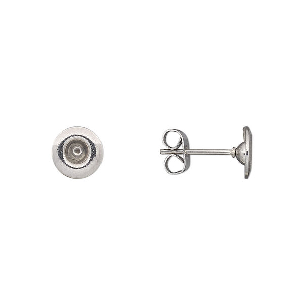Earstud, stainless steel, 7.5mm round with PP32 chaton setting. Sold per pkg of 5 pairs. image number 0