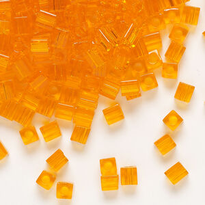 Seed bead, Miyuki 1pkg10g, glass, 3.5-3.7mm square, transparent orange (SB-138)