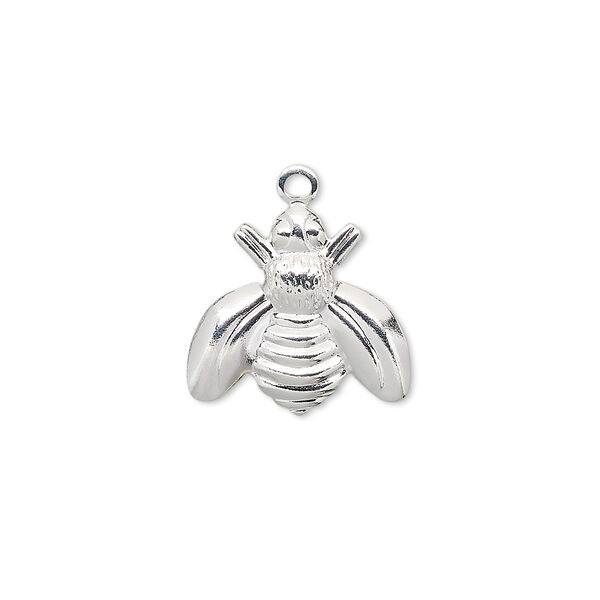 Charm, silver-plated brass, 16x15mm bee. Sold per pkg of 10. image number 0