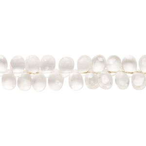 Quartz crystal 1pkg1, hand-cut top-drilled faceted puffed teardrop bead natural 7 inch 5x3mm-7x5mm