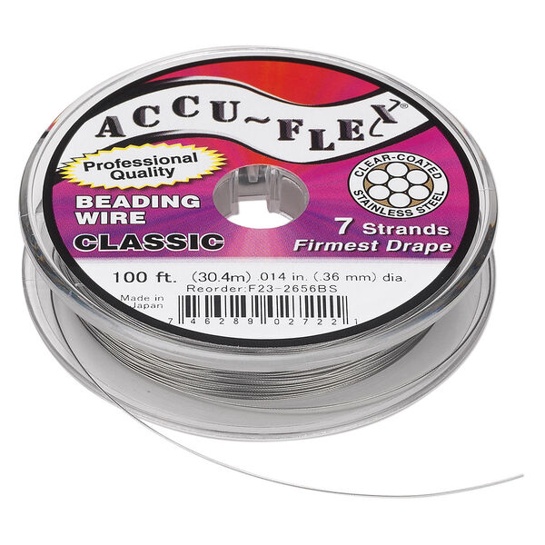 Beading wire, Accu-Flex®, nylon and stainless steel, clear, 7 strand, 0.014-inch diameter. Sold per 100-foot spool. image number 0
