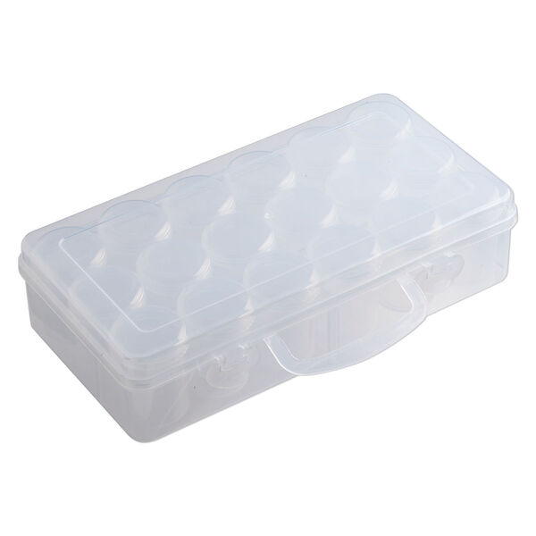 Organizer box, plastic, clear, 10 x 5 x 2-1/2-inch rectangle, (18) round vials with threaded closures. Sold individually. image number 2