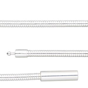 Chain, silver-plated brass, 3mm omega, 7-1/2 inches with pop-style clasp. Sold individually.