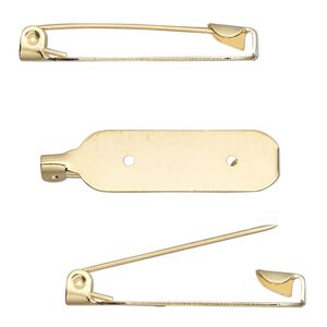 Pin back, gold-plated steel, 1-1/4 inch oval. Sold per pkg of 10.