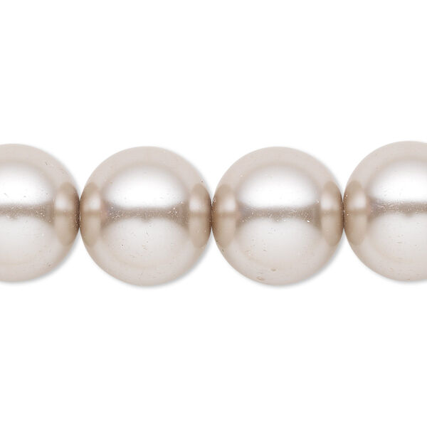 Bead, crystal pearl, beige, 14mm round. Sold per 15-1/2" to 16" strand, approximately 25 beads. image number 0