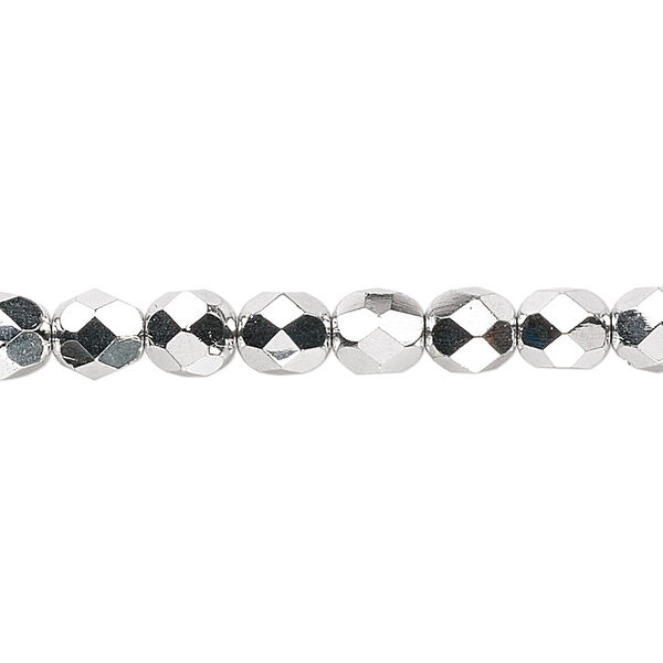 Bead, Czech fire-polished glass, opaque metallic silver, 6mm faceted round. Sold per 15-1/2" to 16" strand. image number 0