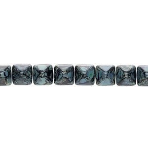 Spacer, Preciosa, Czech pressed glass, opaque black / blue / green tortoise, 6x6x7mm 2-strand pyramid, fits up to 3mm bead. Sold per 8-inch strand, approximately 30 spacers.