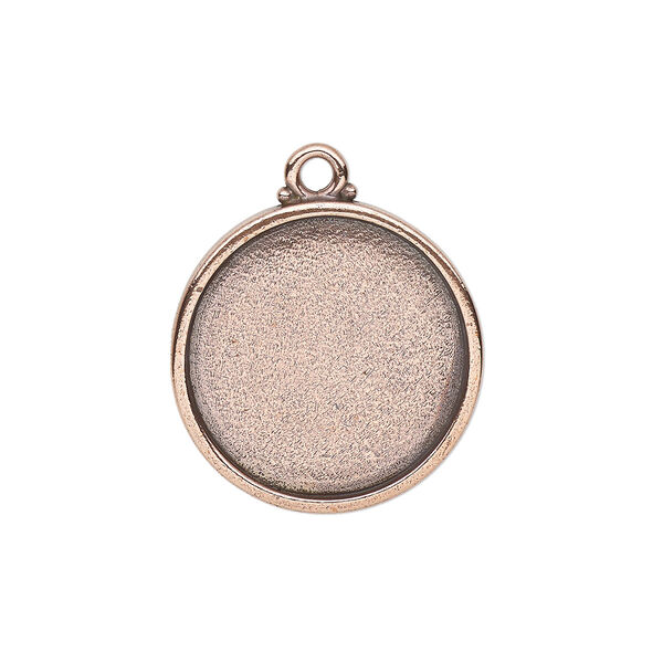 Drop, TierraCast®, antique copper-plated pewter (tin-based alloy), 29mm round with poppy design, 25.5mm cabochon setting. Sold individually image number 0