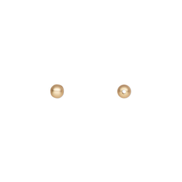 Bead, gold-plated brass with satin finish, 3mm round. Sold per pkg of 10. image number 0