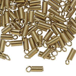 Cord coil, gold-finished brass, glue-in, 10x3mm with loop, 1.9mm inside diameter. Sold per 1-ounce pkg.