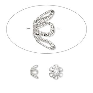 Bead cap, silver-plated brass, 7x4mm flower, fits 7-9mm bead. Sold per pkg of 500.