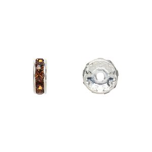 Bead 4pk smoked topaz silver plate foil back, Crystal Passions® 10x3.5mm rondelle 77510