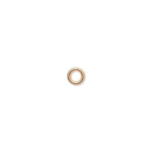Jump ring, gold-plated brass, 5mm round, 3mm inside diameter, 18 gauge. Sold per pkg of 1,000.