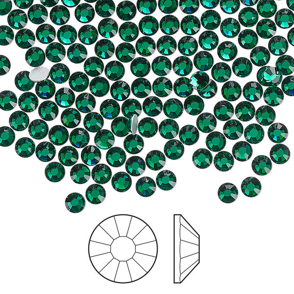 Flat back 144pk emerald foil back, Preciosa Viva 12® Czech crystal rhinestone 3-3.2mm chaton rose round SS12 image number 0