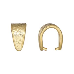 Bail, TierraCast®, "Hammertone" collection, ice-pick, gold-plated pewter (tin-based alloy), 16x9mm with hammered design and 12mm grip. Sold per pkg of 2.