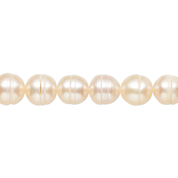 Pearl, cultured freshwater, peach, 7-12mm semi-round, D grade, Mohs hardness 2-1/2 to 4. Sold per 16-inch strand. image number 0