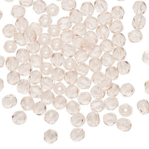Bead, Czech fire-polished glass 1pkg100, transparent light rose, 4mm faceted round.