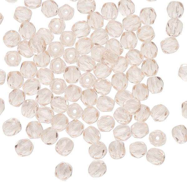 Bead, Czech fire-polished glass 1pkg100, transparent light rose, 4mm faceted round. image number 0
