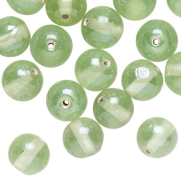Bead, lampworked glass, translucent pale green, 9-10mm round. Sold per 2-ounce pkg of approximately 45 beads. image number 0