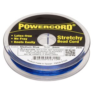 Cord, Powercord®, elastic, medium blue, 0.5mm, 4-pound test. Sold per 25-meter spool.