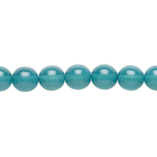 Bead, Czech dipped décor glass druk, teal, 8mm round. Sold per 15-1/2" to 16" strand. image number 0