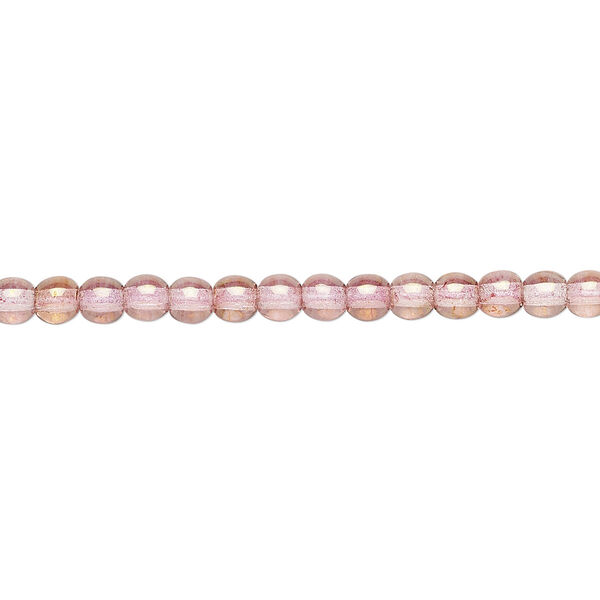 Bead, Czech glass druk, translucent pink luster, 4mm round. Sold per 15-1/2" to 16" strand. image number 0