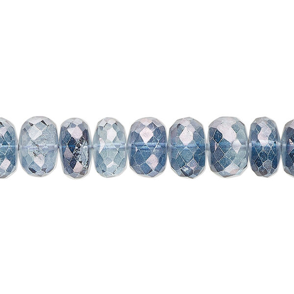 Bead, quartz crystal (coated), dark blue and clear, 8x5mm-9x7mm hand-cut faceted rondelle, B grade, Mohs hardness 7. Sold per 8-inch strand, approximately 35 beads. image number 0