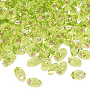 Seed bead, Miyuki, glass, pkg/250g, 7x4mm long magatama, transparent silver-lined lime green (LMA-14).