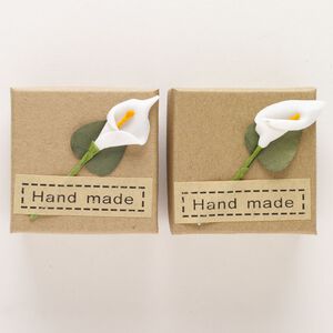 Ring box, paper, multicolored, 2 x 2 x 1-1/4 inch square with calla lily and "Hand made" label. Sold per pkg of 2.