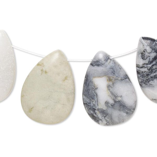 Drop, green Earth "jasper" (serpentine) (natural), 25x17mm-26x18mm puffed teardrop with flat back, B- grade, Mohs hardness 2-1/2 to 6. Sold per 4-piece set. image number 0