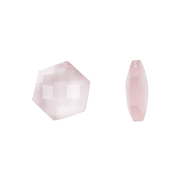 Rose quartz 1pkg2, hand-cut top-drilled puffed hexagon bead natural 13mm image number 0