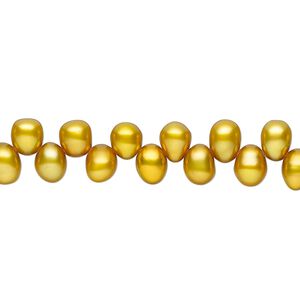 Freshwater pearl 1pkg1, rice C grade, 15 inch yellow-gold 6x4mm-8x6mm cultured