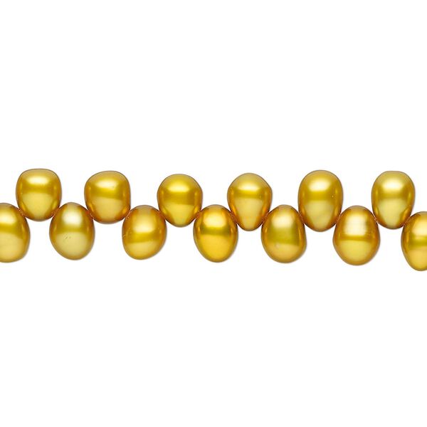 Freshwater pearl 1pkg1, rice C grade, 15 inch yellow-gold 6x4mm-8x6mm cultured image number 0