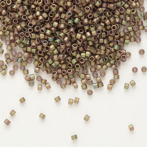 Seed bead, Delica®, glass, pkg/7.5g, #11 round, opaque matte rainbow bronze (DB-0380). image number 0