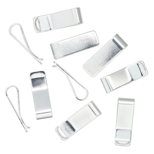 Bookmark 1pkg10 brass, 30x10mm clip, silver plate image number 0