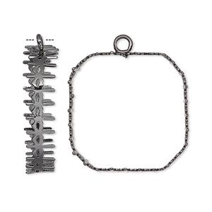 Drop, gunmetal-finished brass, 25x25mm square with open back and decorative trim, 23x23mm square bezel. Sold per pkg of 4.