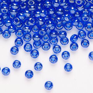 Glass 1pkg1, round seed bead translucent luster royal blue #6 100g