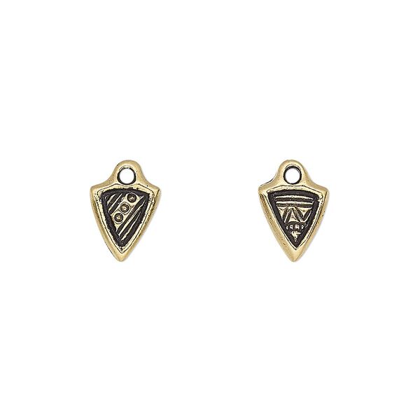 Charm, TierraCast®, antique gold-plated pewter (tin-based alloy), 9x8mm two-sided woven dart with rhythm theme. Sold per pkg of 4. image number 0