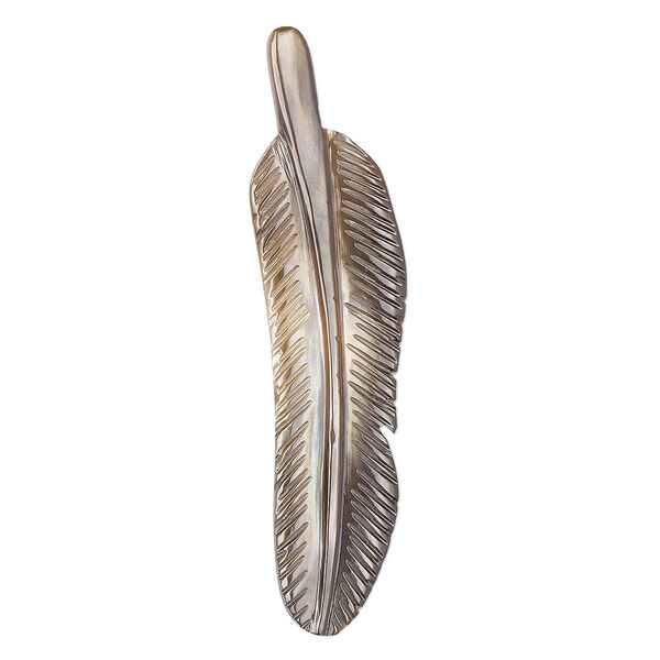 Focal, black lip shell (natural), 2-1/3 x 2/3 inch hand-cut top-drilled single-sided carved feather, Mohs hardness 3-1/2. Sold individually. image number 0