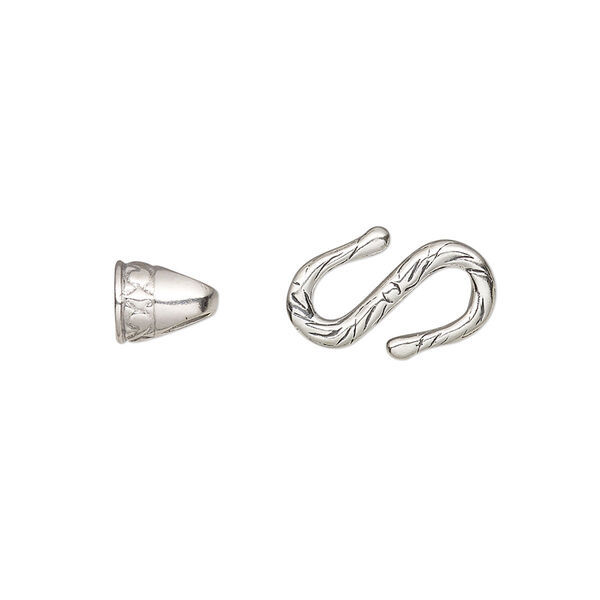 Clasp, JBB Findings, S-hook, antiqued sterling silver, 24x10mm with 15x10mm S-hook and 7.5x6mm end caps. Sold individually. image number 0